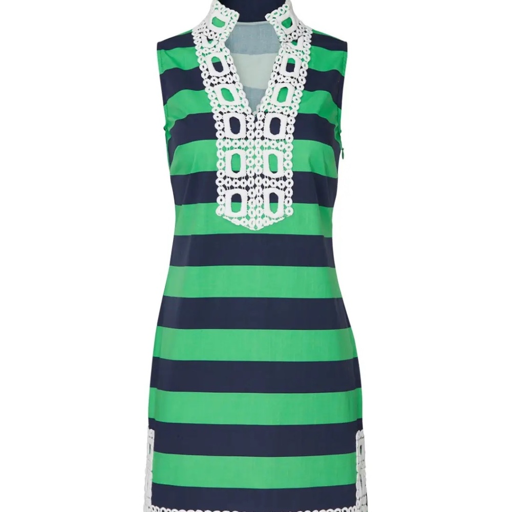 NWT Unworn Sail to Sable Navy and Green Striped shift dress. Size Medium